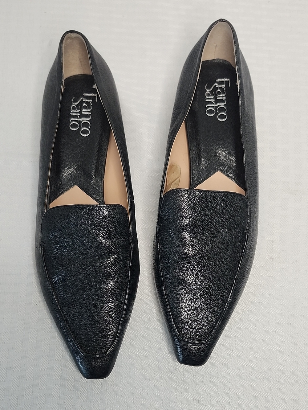 Franco Sarto Black Pointed Toe Leather Flats Loafers